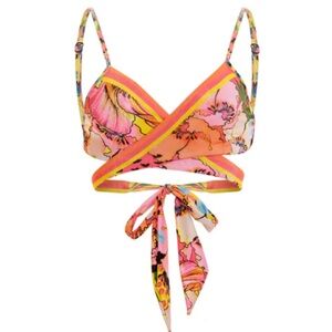 New Agua Bendita Praia Floral Wrap Reversible Bikini Top $120 - size Large